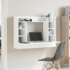 vidaXL Escritorio de pared madera de ingeniería 105x48x75 cm Blanco New