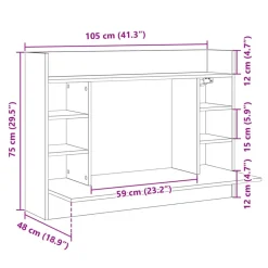 vidaXL Escritorio de pared madera de ingeniería 105x48x75 cm Blanco New