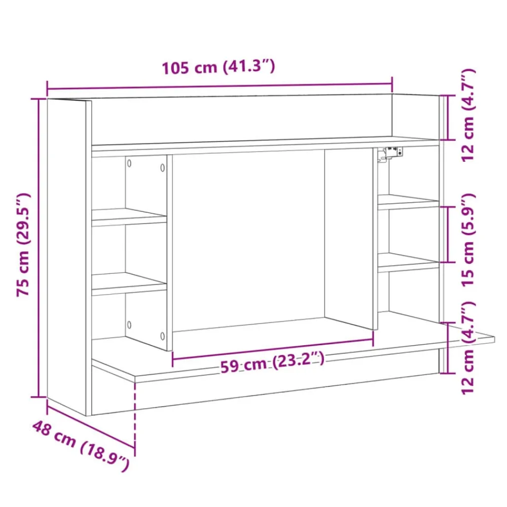 vidaXL Escritorio de pared madera de ingeniería 105x48x75 cm Blanco New