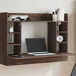 vidaXL Mobiliario De Oficina-Escritorio de pared madera ingeniería marrón roble 105x48x75 cm