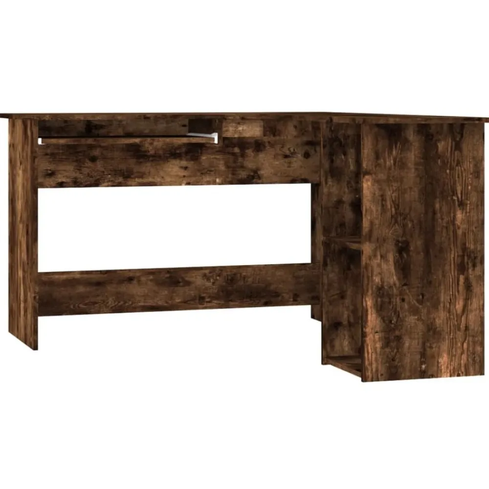 vidaXL Escritorio esquina madera contrachapada roble humo 120x140x75cm Roble ahumado Outlet