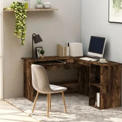 vidaXL Escritorio esquina madera contrachapada roble humo 120x140x75cm Roble ahumado Outlet
