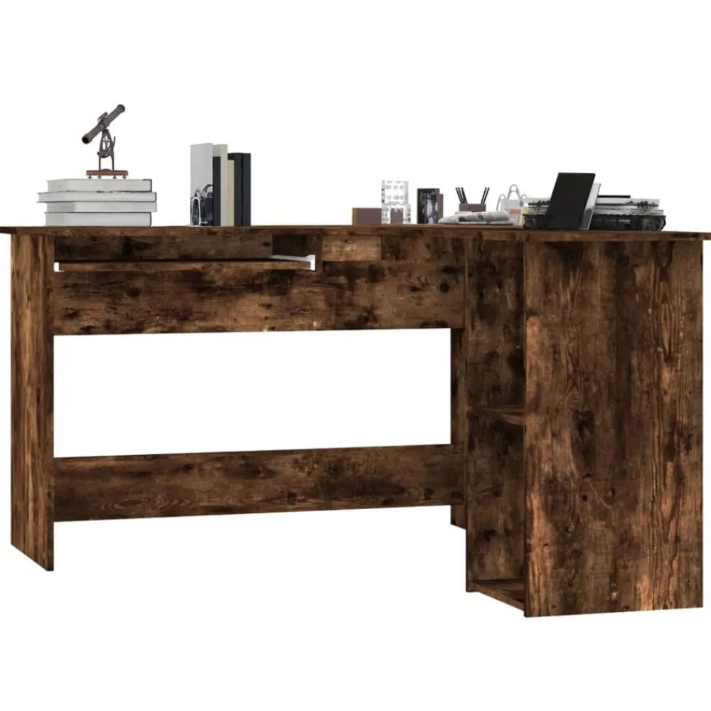 vidaXL Escritorio esquina madera contrachapada roble humo 120x140x75cm Roble ahumado Outlet