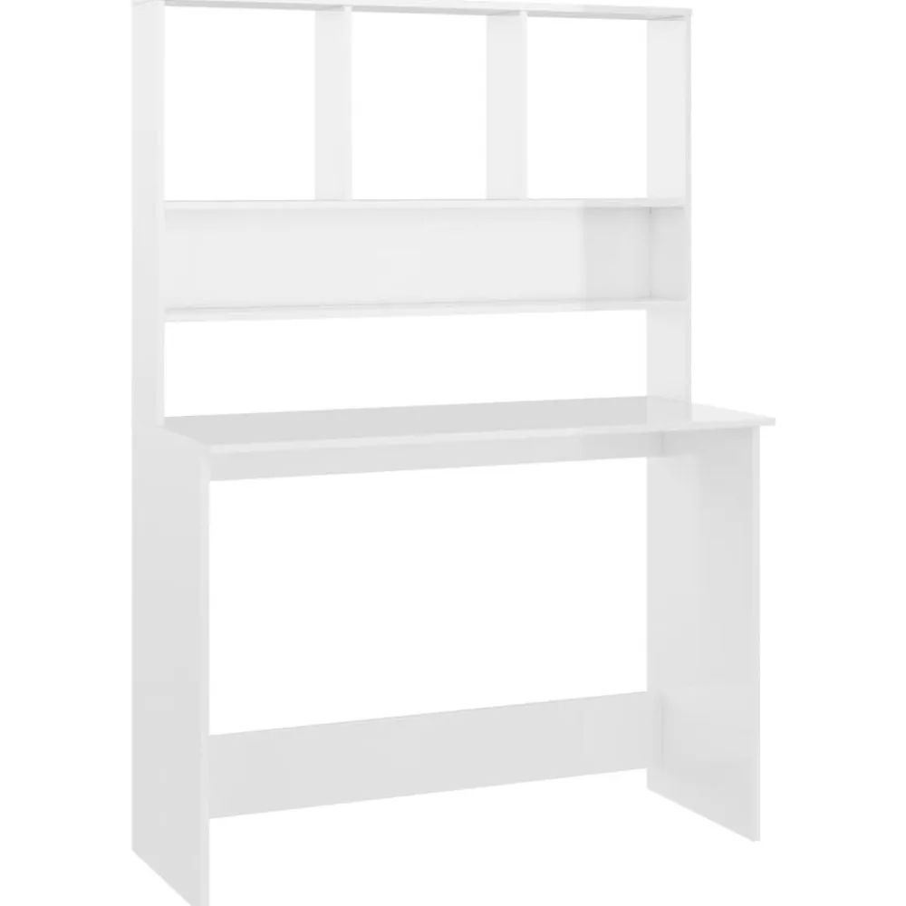 vidaXL Mobiliario De Oficina-Escritorio estantes contrachapada blanco brillo 110x45x157cm