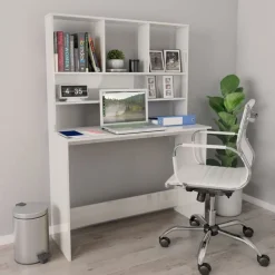 vidaXL Mobiliario De Oficina-Escritorio estantes contrachapada blanco brillo 110x45x157cm