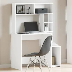 vidaXL Escritorio estantes madera contrachapada 100x45x140 cm Blanco Hot