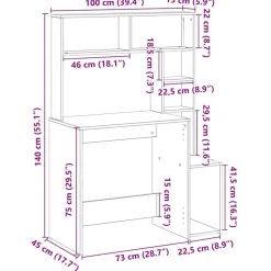 vidaXL Mobiliario De Oficina-Escritorio estantes madera roble artisian 100x45x140 cm