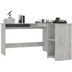 vidaXL Escritorio forma de L contrachapada gris hormigón 120x140x75 cm Gris hormigón Online