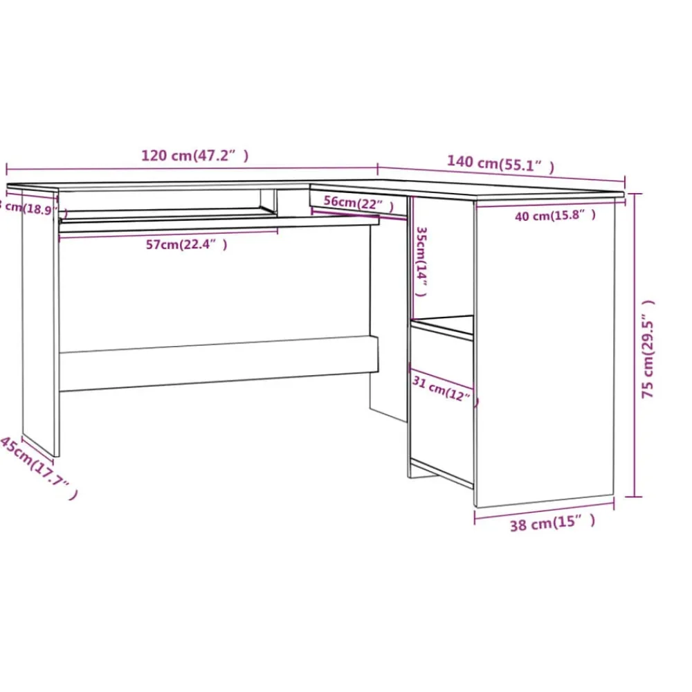 vidaXL Mobiliario De Oficina-Escritorio forma de L madera contrachapada 120x140x75 cm
