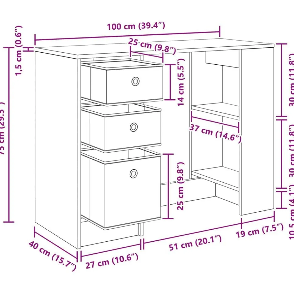 vidaXL Escritorio 100 x 40 x 75 cm Madera de ingeniería Gris sonoma Best