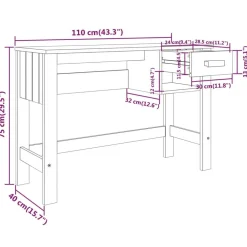 vidaXL Mobiliario De Oficina-Escritorio HAMAR madera maciza pino 110x40x75 cm