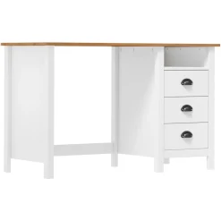 vidaXL Escritorio Hill con 3 cajones madera de pino 120x50x74 cm Blanco y marr&oacute;n Discount