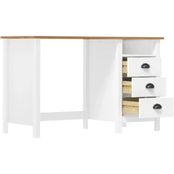 vidaXL Escritorio Hill con 3 cajones madera de pino 120x50x74 cm Blanco y marr&oacute;n Discount