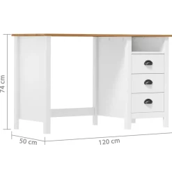 vidaXL Escritorio Hill con 3 cajones madera de pino 120x50x74 cm Blanco y marr&oacute;n Discount