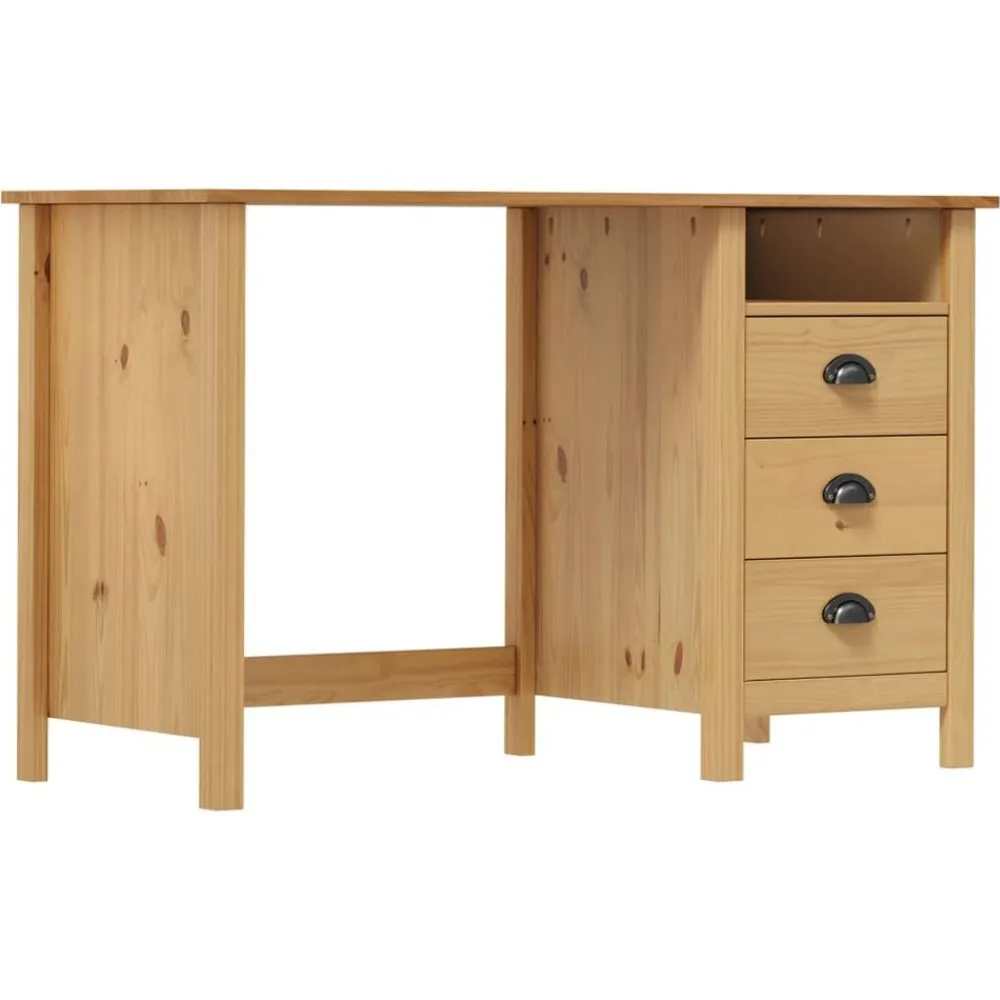 vidaXL Escritorio Hill con 3 cajones madera de pino 120x50x74 cm Marrón New