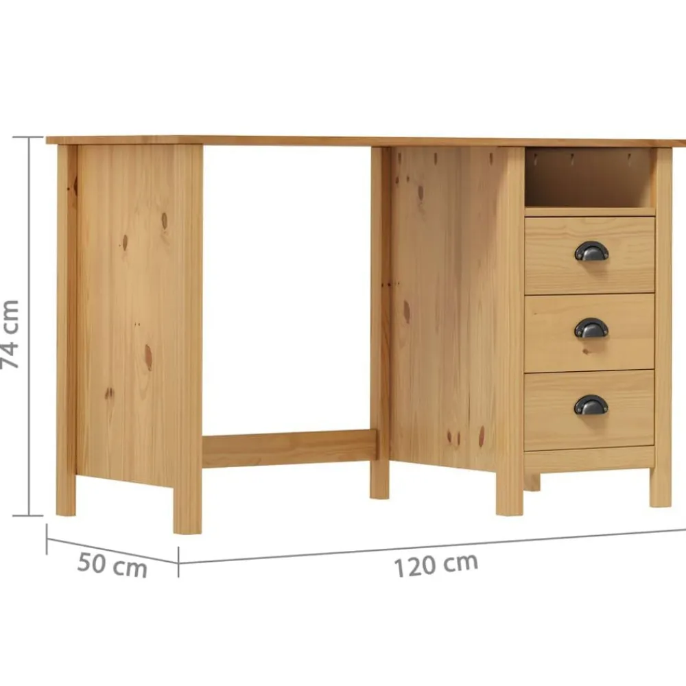 vidaXL Escritorio Hill con 3 cajones madera de pino 120x50x74 cm Marrón New