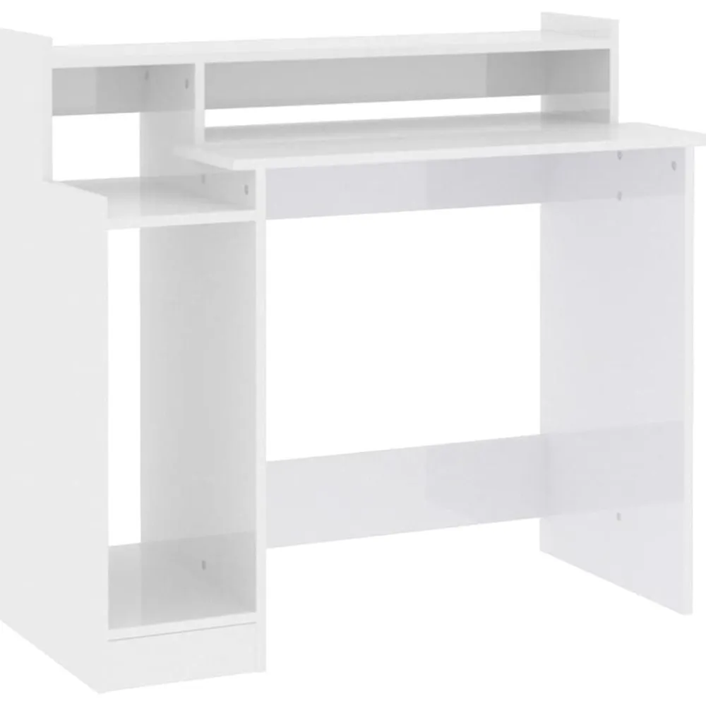 vidaXL Escritorio LED madera contrachapada blanco brillo 97x45x90 cm Blanco brillante Discount