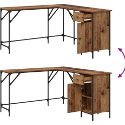 vidaXL Escritorio 141 x 141 x 75 cm Madera contrachapada Madera vieja Hot