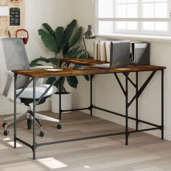 vidaXL Mobiliario De Oficina-Escritorio madera de ingeniería roble ahumado 149x149x75 cm