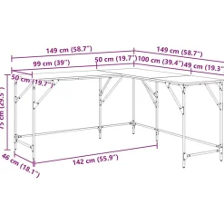 vidaXL Mobiliario De Oficina-Escritorio madera de ingeniería roble ahumado 149x149x75 cm
