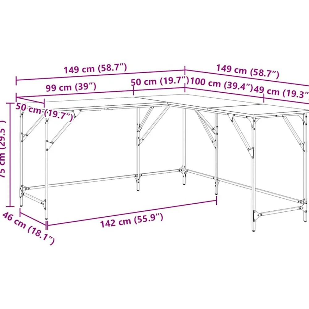 vidaXL Mobiliario De Oficina-Escritorio madera de ingeniería roble ahumado 149x149x75 cm