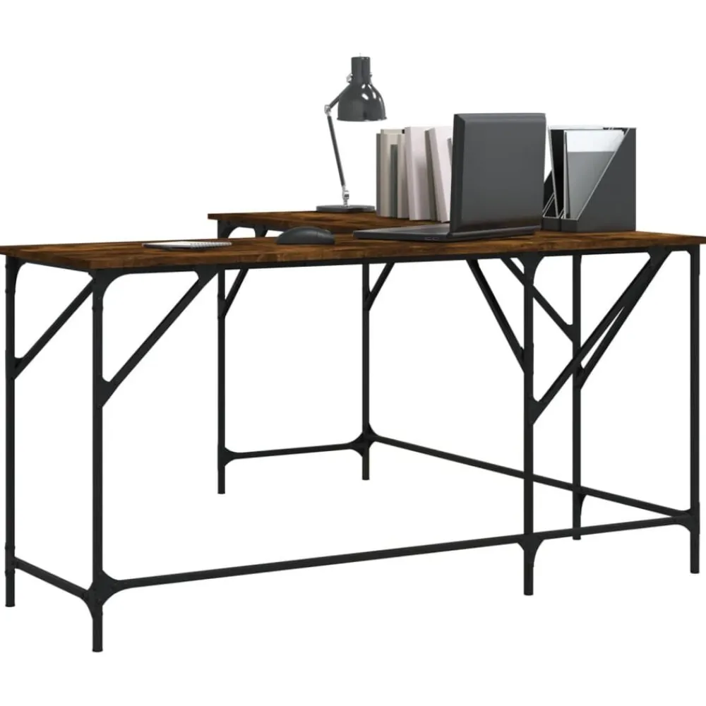 vidaXL Mobiliario De Oficina-Escritorio madera de ingeniería roble ahumado 149x149x75 cm