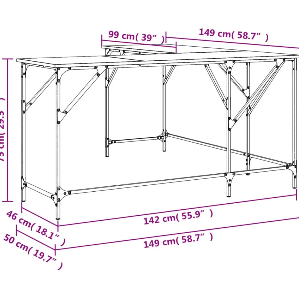 vidaXL Mobiliario De Oficina-Escritorio madera de ingeniería roble ahumado 149x149x75 cm