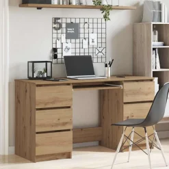 vidaXL Escritorio madera de ingeniería 140x50x77 cm Roble artisan Discount