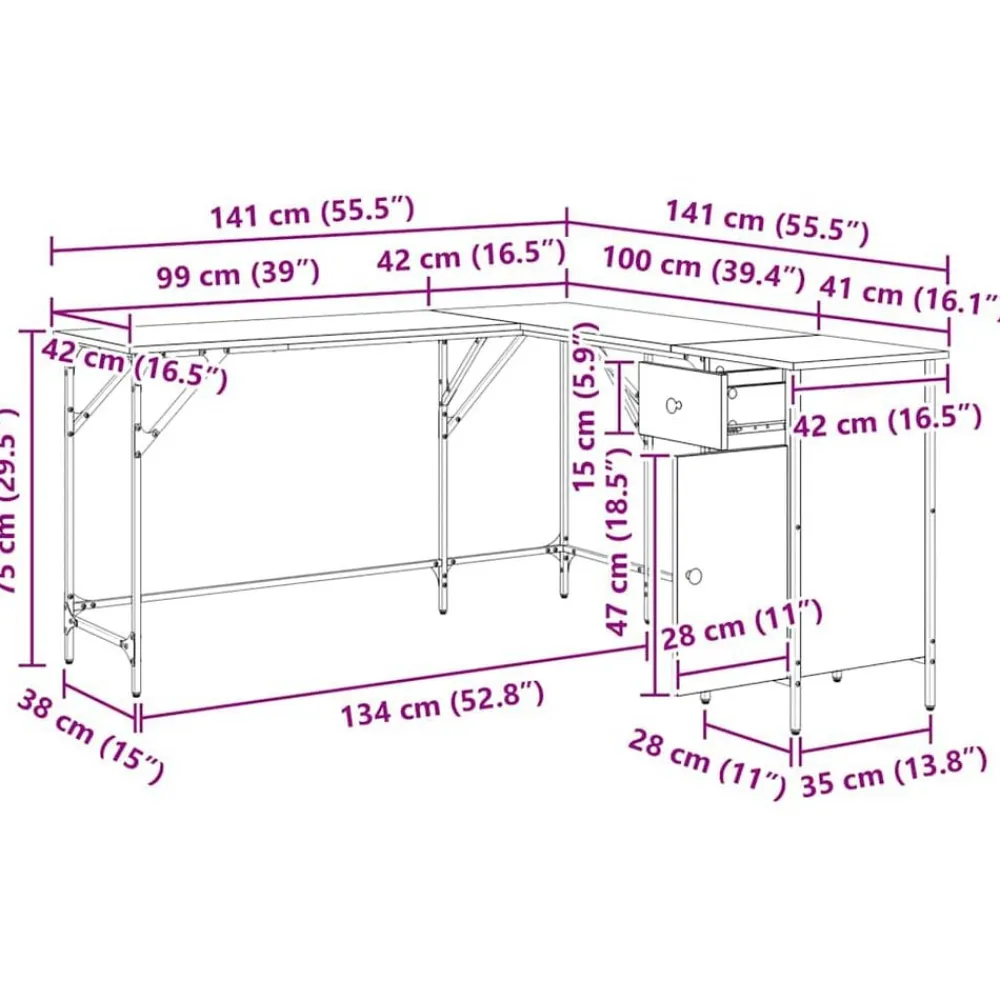 vidaXL Escritorio madera de ingeniería 141x141x75 cm Roble Sonoma New