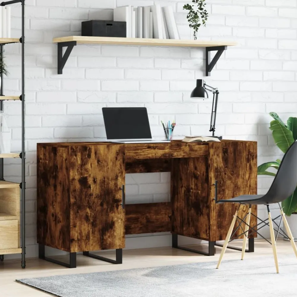 vidaXL Escritorio madera de ingeniería 140x50x75 cm Roble ahumado Clearance