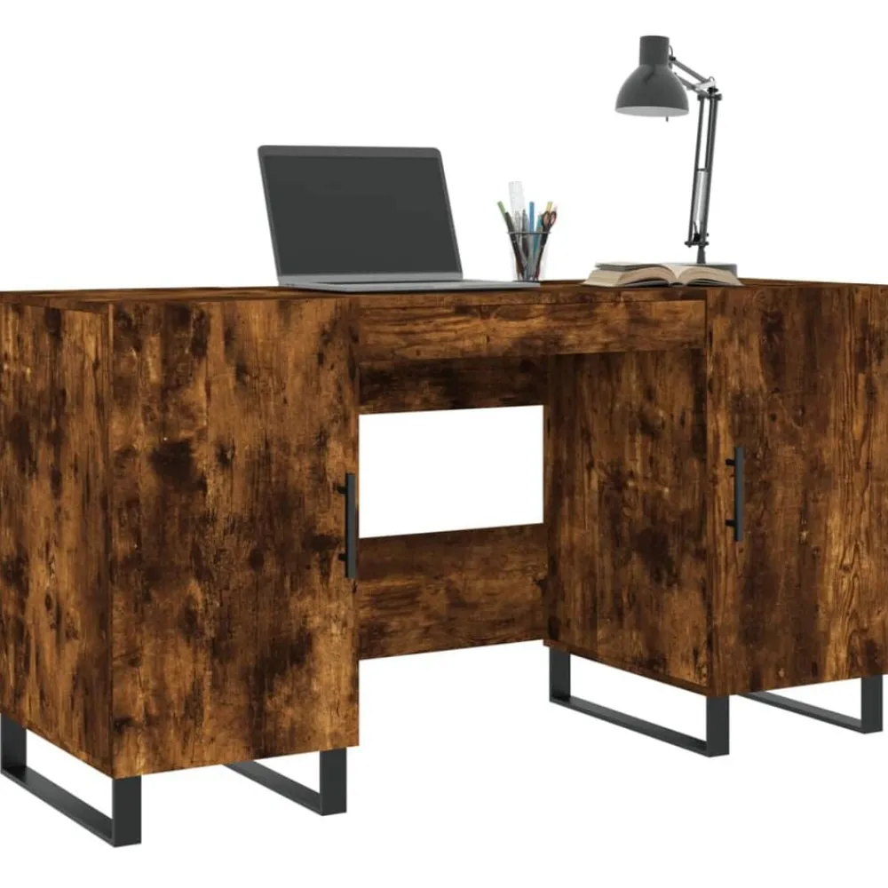 vidaXL Escritorio madera de ingeniería 140x50x75 cm Roble ahumado Clearance