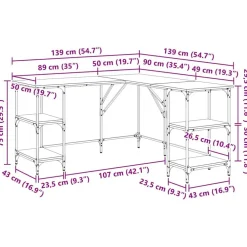 vidaXL Escritorio madera de ingeniería 139x139x75 cm Gris sonoma
