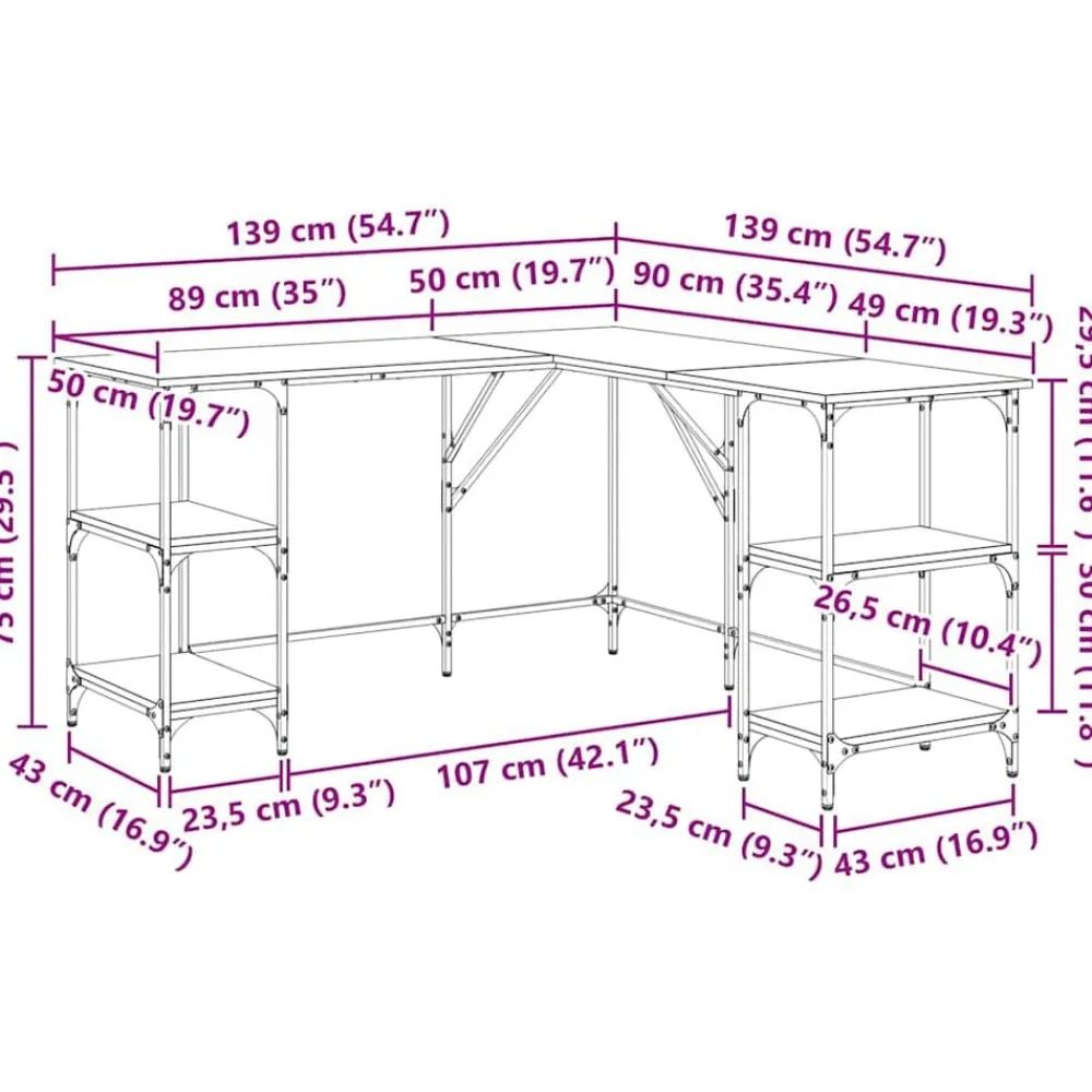 vidaXL Escritorio madera de ingeniería 139x139x75 cm Gris sonoma