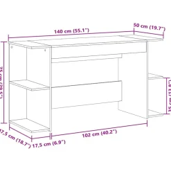 vidaXL Escritorio madera de ingeniería 140x50x75 cm Roble ahumado Clearance