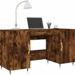 vidaXL Escritorio madera de ingeniería 140x50x75 cm Roble ahumado Sale