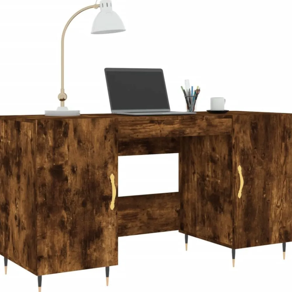 vidaXL Escritorio madera de ingeniería 140x50x75 cm Roble ahumado Sale