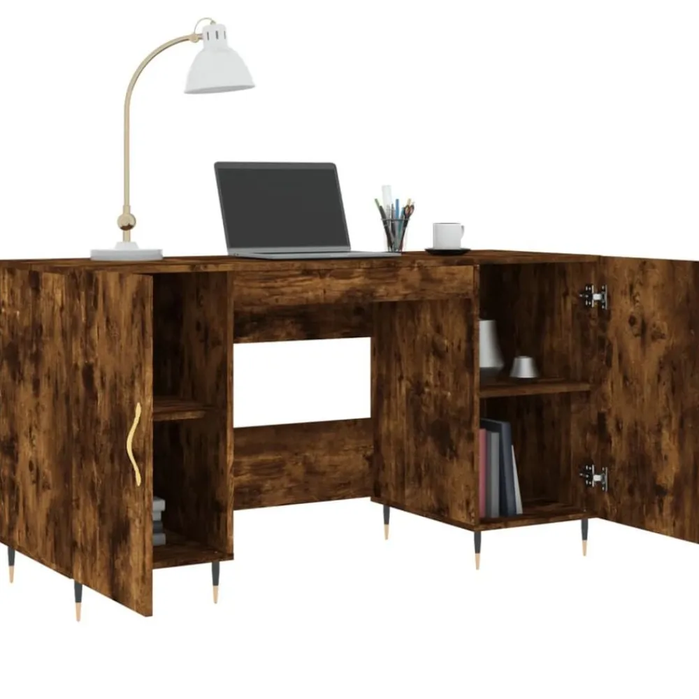 vidaXL Escritorio madera de ingeniería 140x50x75 cm Roble ahumado Sale