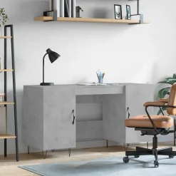 vidaXL Mobiliario De Oficina-Escritorio madera de ingeniería gris hormigón 140x50x75 cm