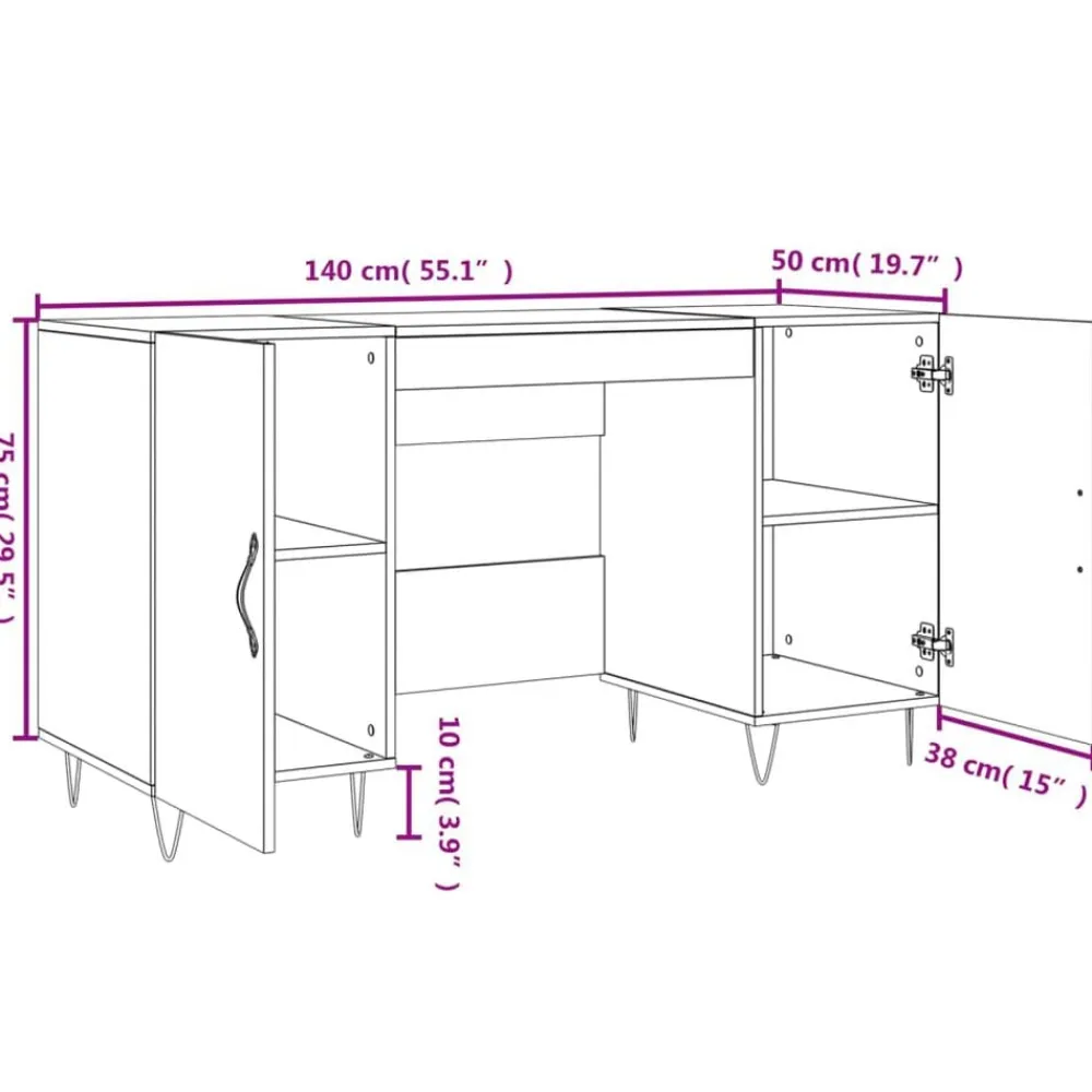vidaXL Mobiliario De Oficina-Escritorio madera de ingeniería gris hormigón 140x50x75 cm