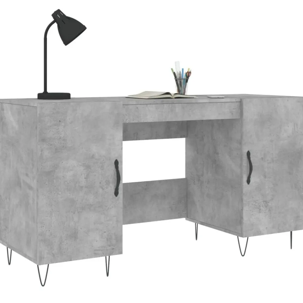 vidaXL Mobiliario De Oficina-Escritorio madera de ingeniería gris hormigón 140x50x75 cm