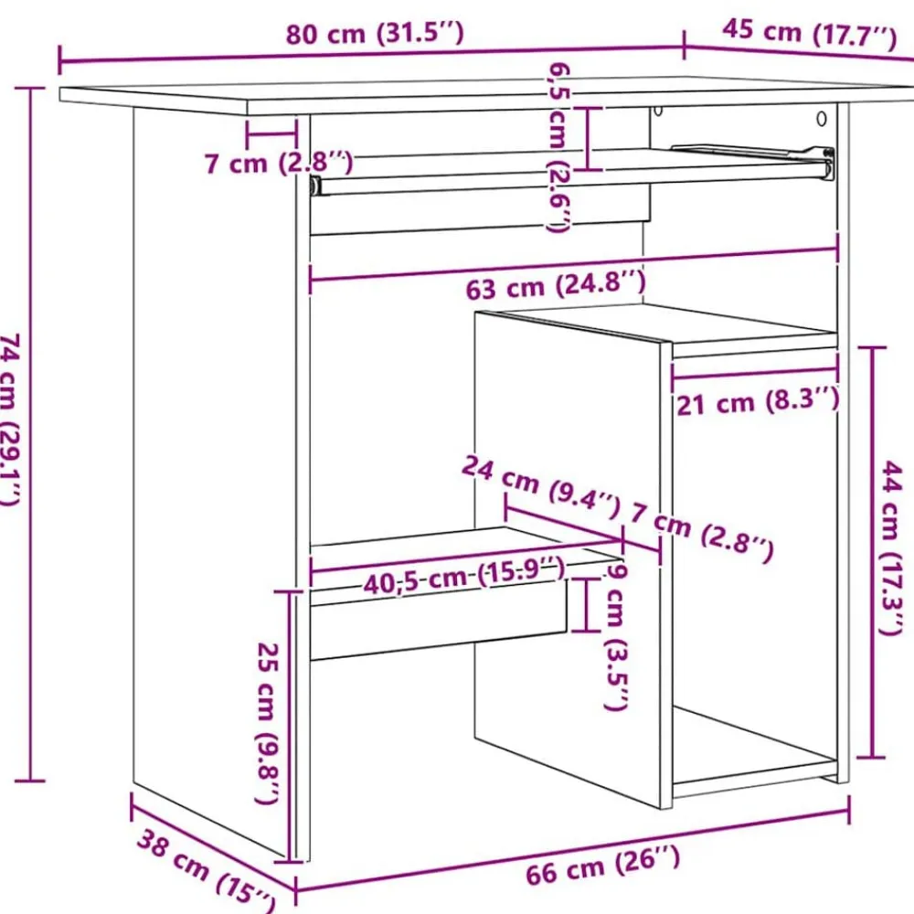 vidaXL Escritorio madera de ingeniería madera envejecida 80x45x74 cm Madera antigua Sale