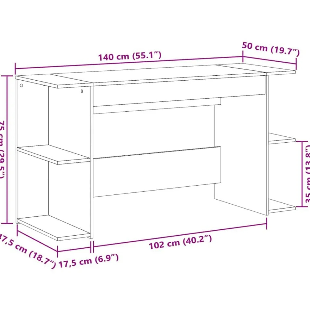 vidaXL Mobiliario De Oficina-Escritorio madera de ingeniería 140x50x75 cm
