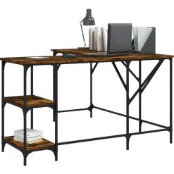 vidaXL Escritorio madera de ingeniería 139x139x75 cm Roble ahumado Discount