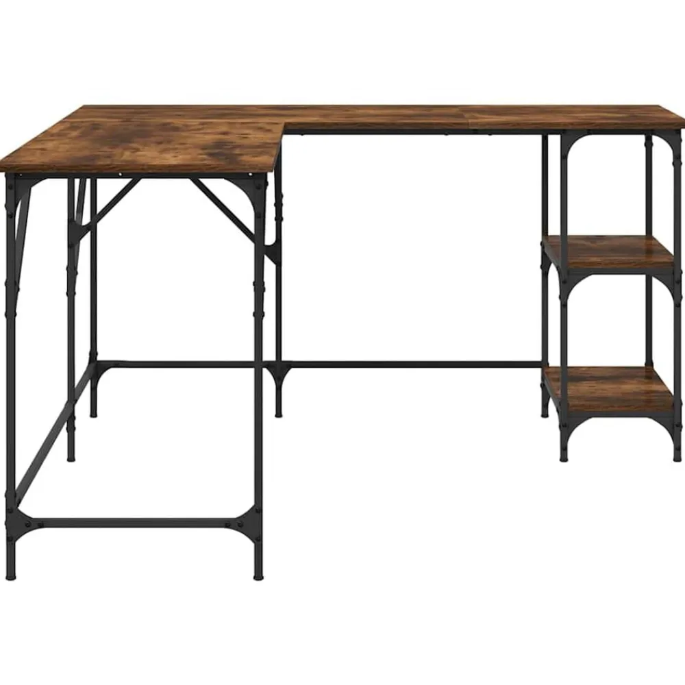 vidaXL Escritorio madera de ingeniería 139x139x75 cm Roble ahumado Discount