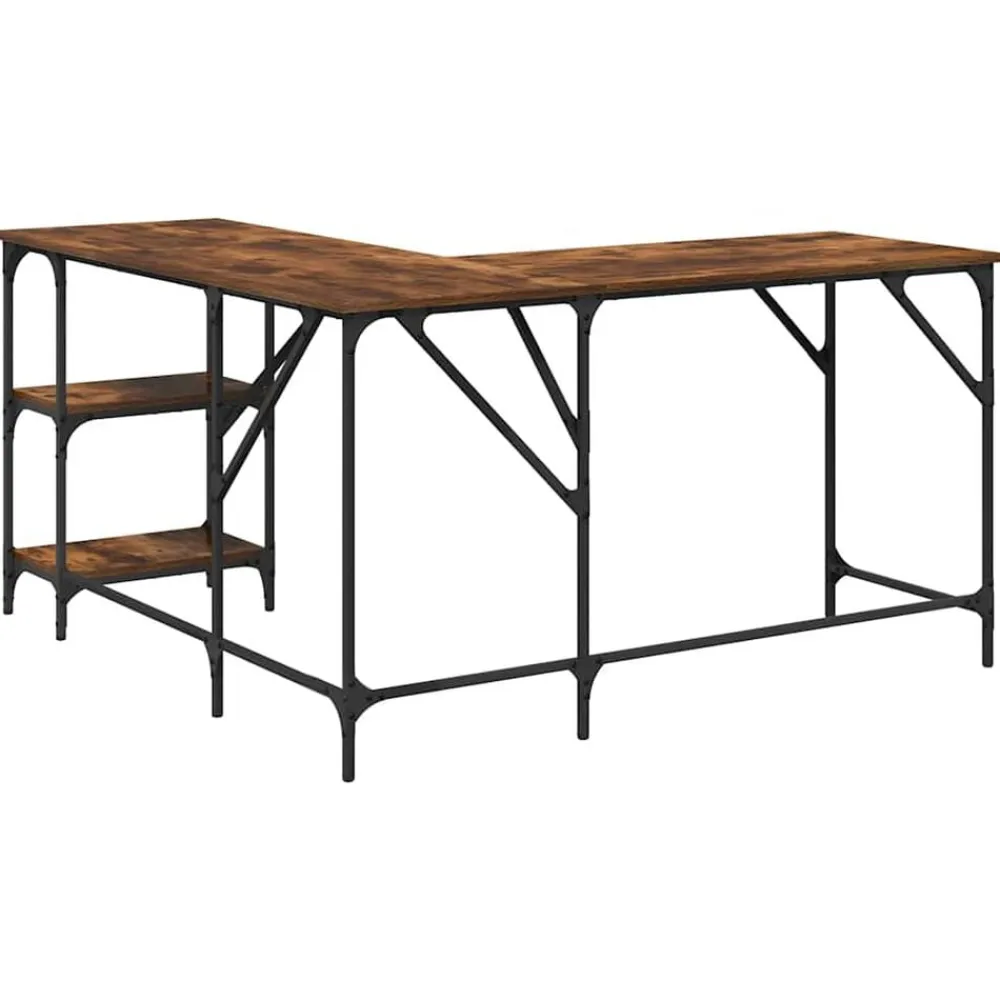 vidaXL Escritorio madera de ingeniería 139x139x75 cm Roble ahumado Discount