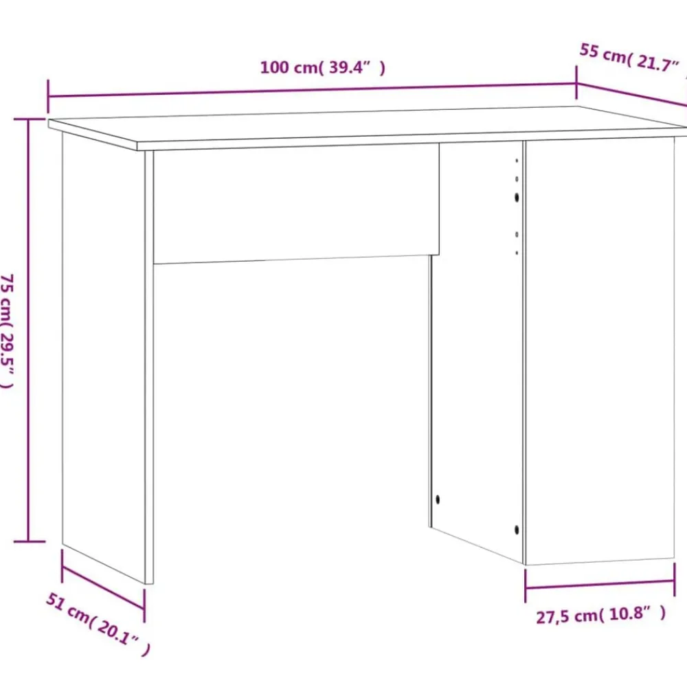 vidaXL Escritorio madera contrachapada 100x55x75 cm Blanco brillante