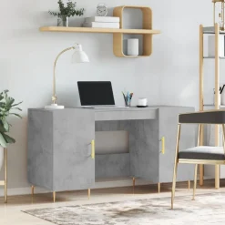 vidaXL Mobiliario De Oficina-Escritorio madera de ingeniería gris hormigón 140x50x75 cm