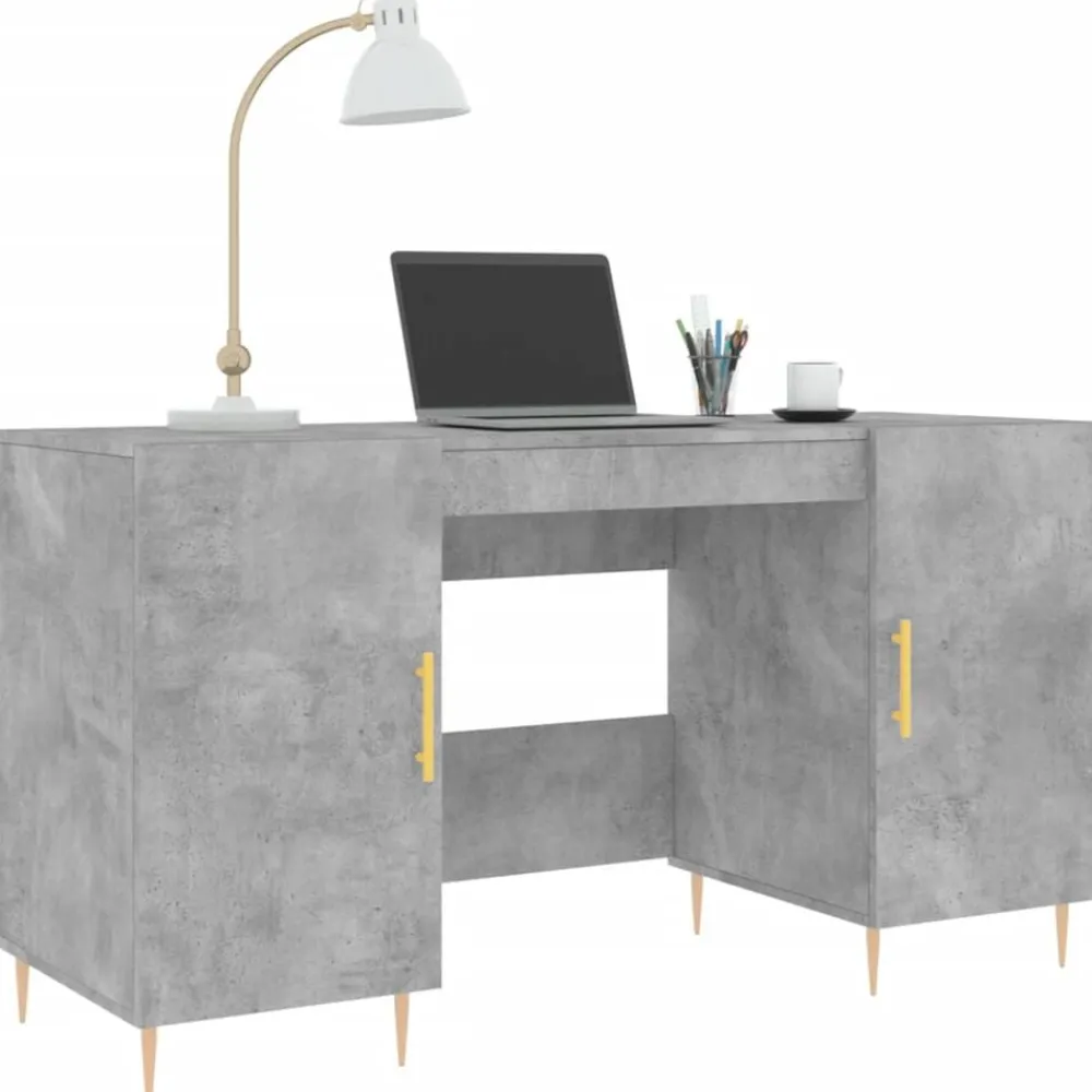 vidaXL Mobiliario De Oficina-Escritorio madera de ingeniería gris hormigón 140x50x75 cm