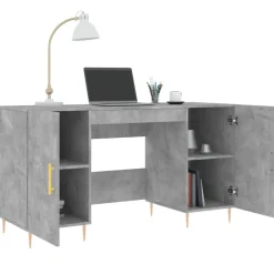 vidaXL Mobiliario De Oficina-Escritorio madera de ingeniería gris hormigón 140x50x75 cm