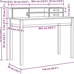 vidaXL Mobiliario De Oficina-Escritorio Marrón cera 110 x 50 x 93 cm Madera de Pino Sólido